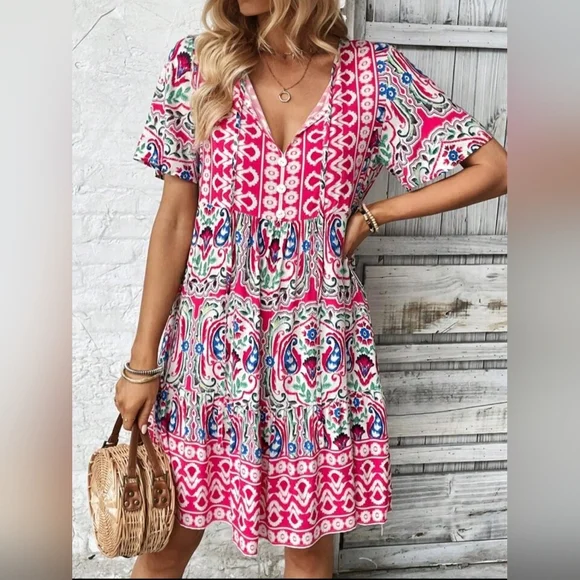 Emory Rose Bohemian Multicolored Patterned Dress - Picture 2 of 9